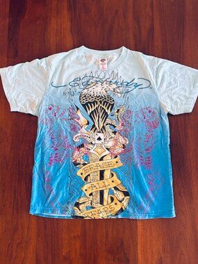 Vintage Ed Hardy by Christian Audigier "Erase All Fears" Men's T - Blue, XL